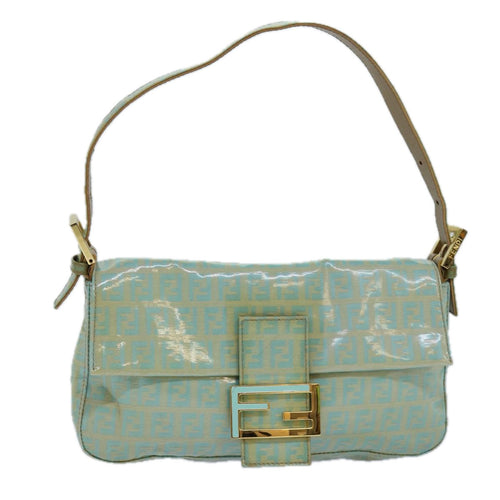 FENDI Zucchino Canvas Mamma Baguette Shoulder Bag Light Bluear12256