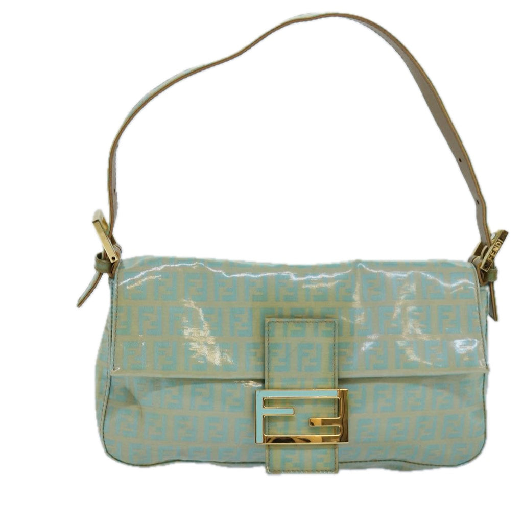 FENDI Zucchino Canvas Mamma Baguette Shoulder Bag Light Bluear12256