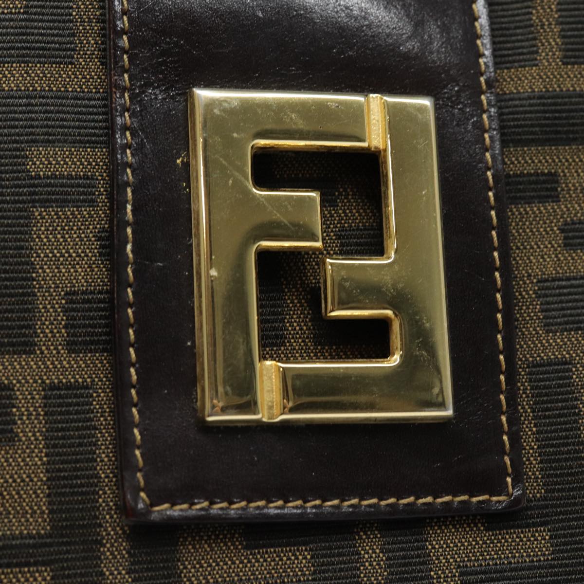 FENDI Zucca Canvas Shoulder Bag Brown Black goldar12413
