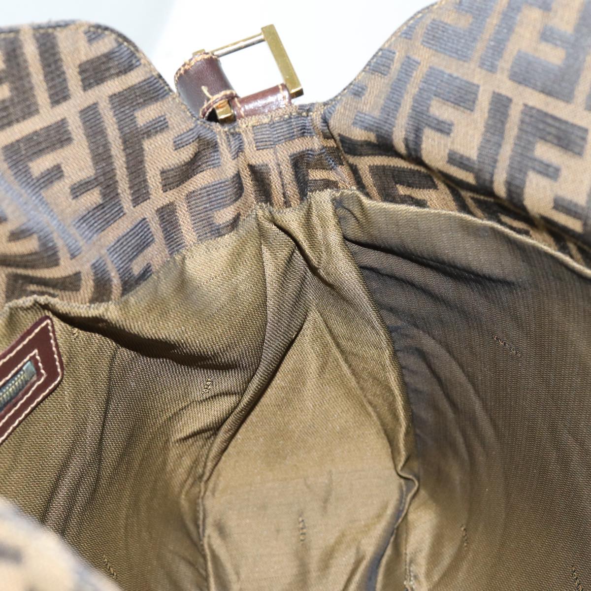 FENDI Zucca Canvas Shoulder Bag Brown Black goldar12413