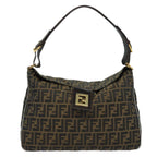 FENDI Zucca Canvas Shoulder Bag Brown Black goldar12413