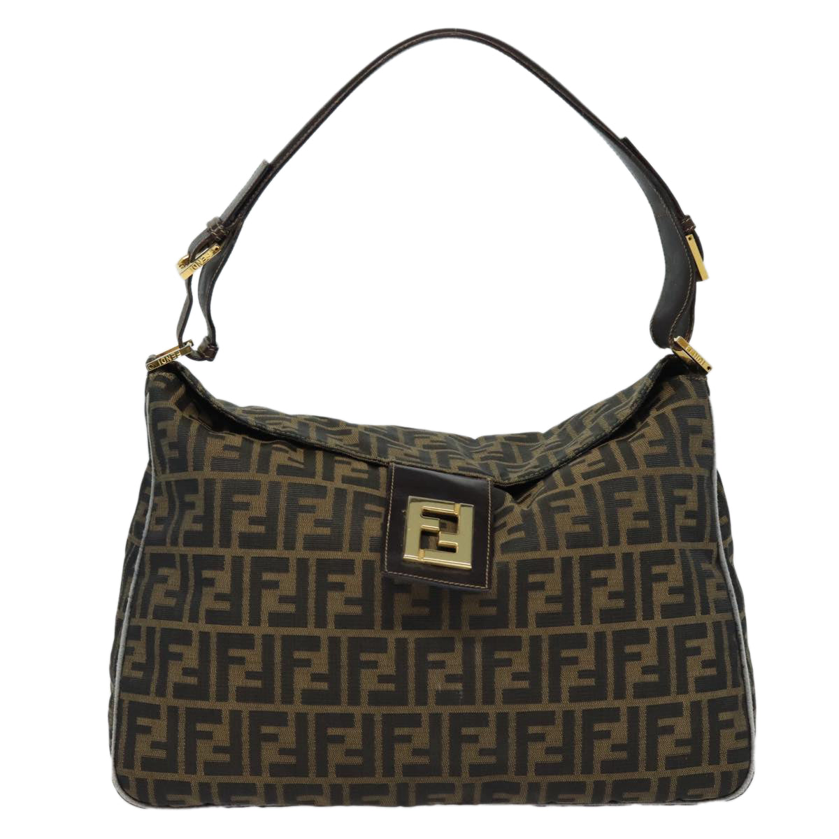 FENDI Zucca Canvas Shoulder Bag Brown Black goldar12413