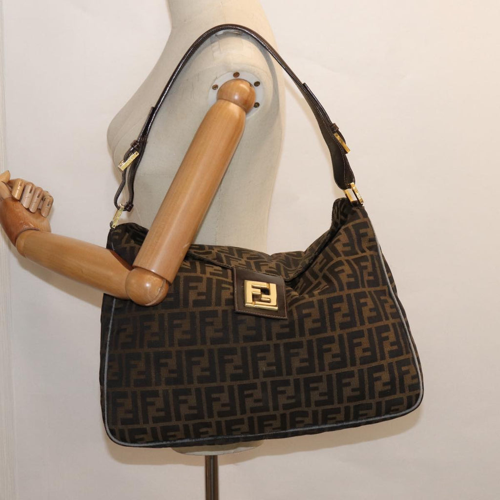 FENDI Zucca Canvas Shoulder Bag Brown Black goldar12413