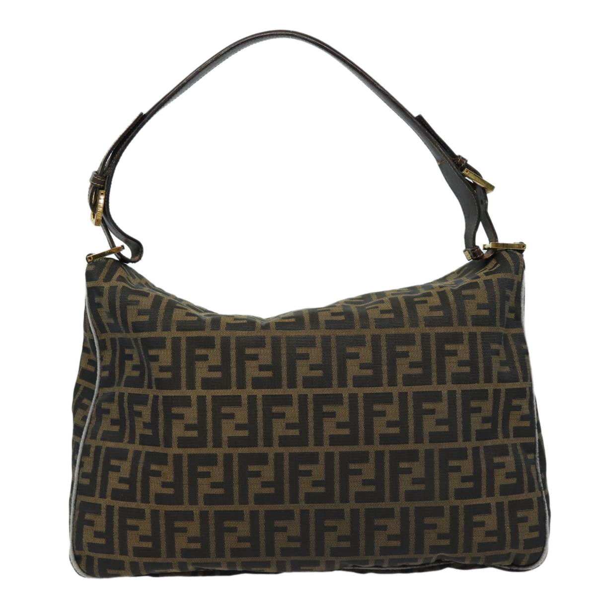 FENDI Zucca Canvas Shoulder Bag Brown Black goldar12413