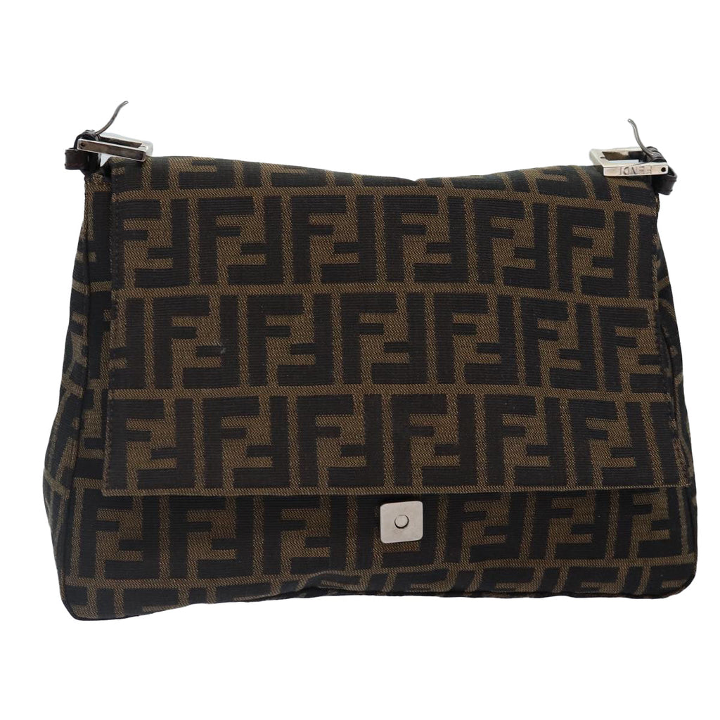FENDI Zucca Canvas Mamma Baguette Shoulder Bag Brown Black Silverar12486