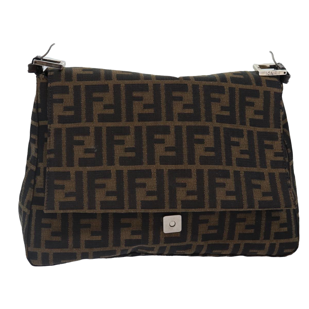 FENDI Zucca Canvas Mamma Baguette Shoulder Bag Brown Black Silverar12486