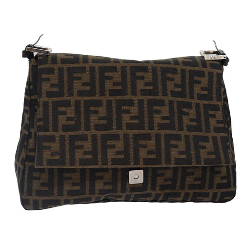 FENDI Zucca Canvas Mamma Baguette Shoulder Bag Brown Black Silverar12486