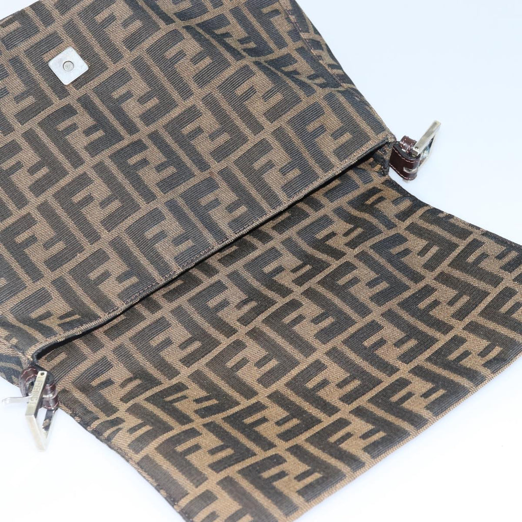 FENDI Zucca Canvas Mamma Baguette Shoulder Bag Brown Black Silverar12486