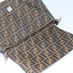 FENDI Zucca Canvas Mamma Baguette Shoulder Bag Brown Black Silverar12486
