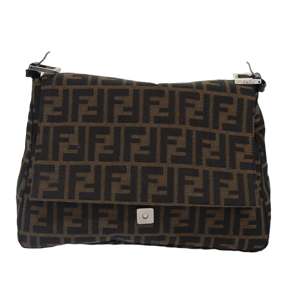 FENDI Zucca Canvas Mamma Baguette Shoulder Bag Brown Black Silverar12486