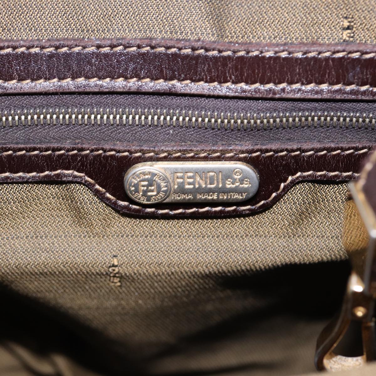 FENDI Zucca Canvas Hand Bag 2way Brown Black goldar12498