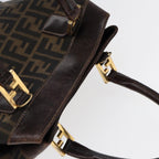 FENDI Zucca Canvas Hand Bag 2way Brown Black goldar12498