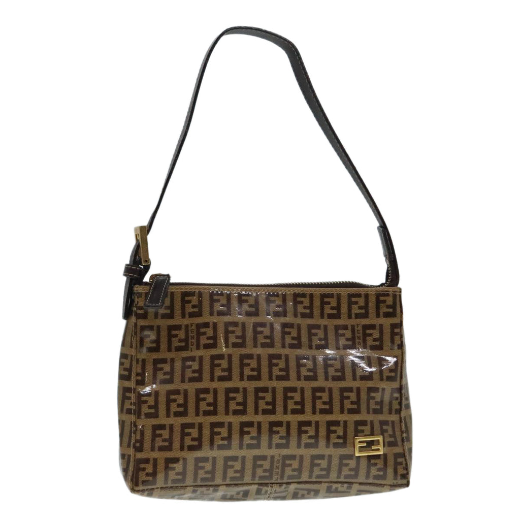 FENDI Zucchino Canvas Hand Bag Brown Goldar12553