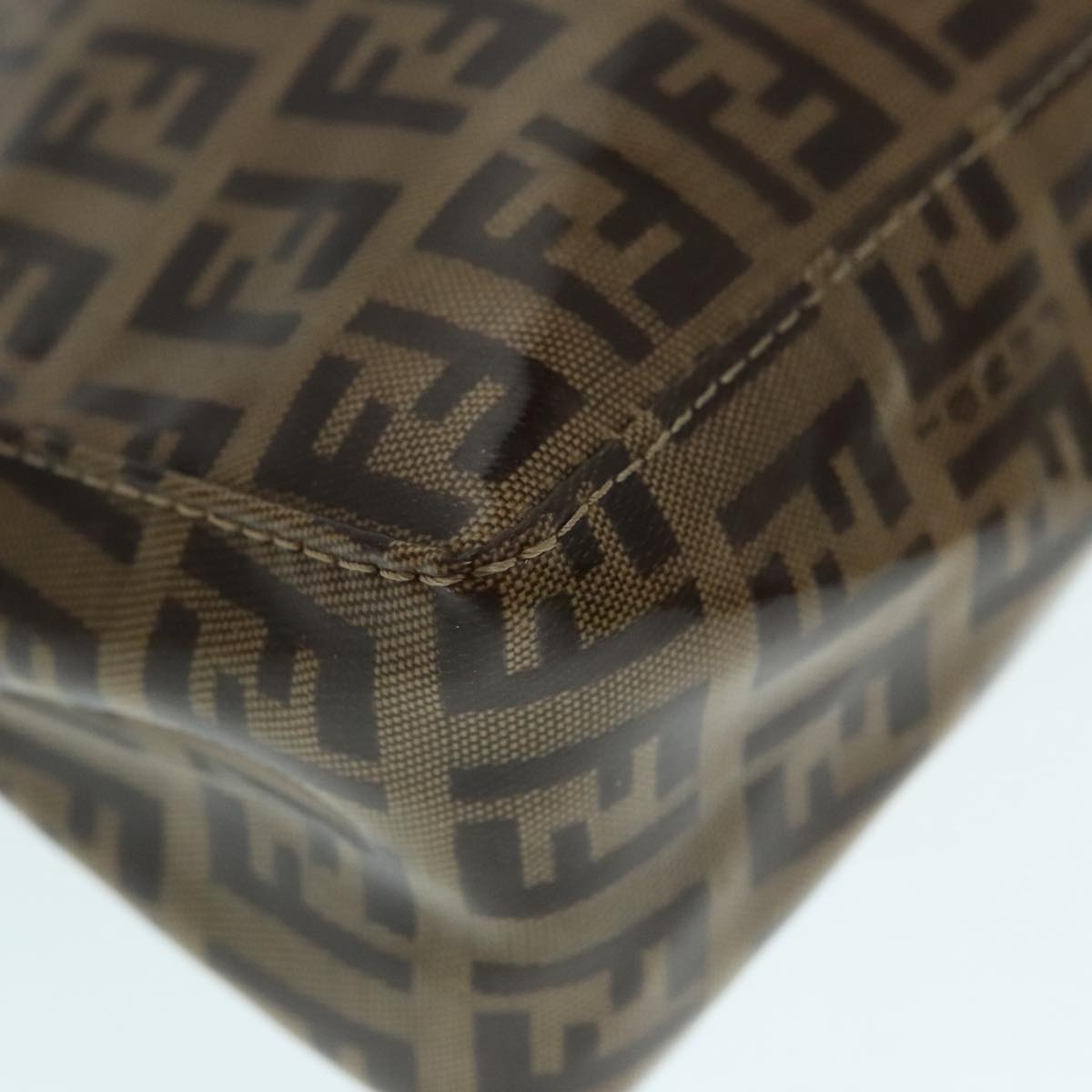 FENDI Zucchino Canvas Hand Bag Brown Goldar12553