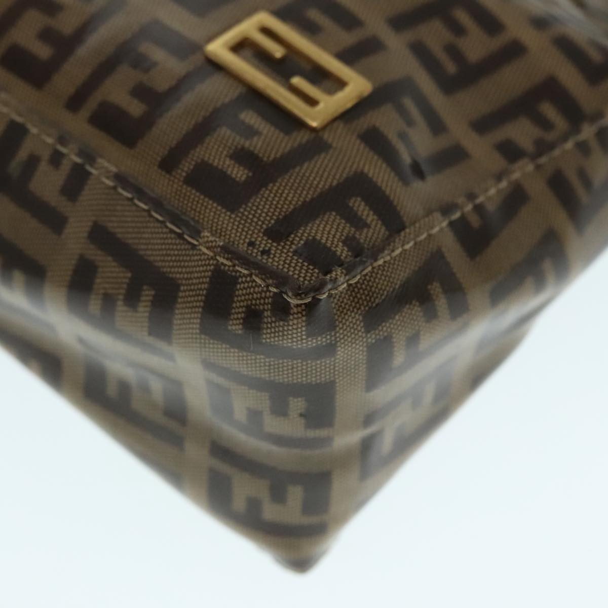 FENDI Zucchino Canvas Hand Bag Brown Goldar12553