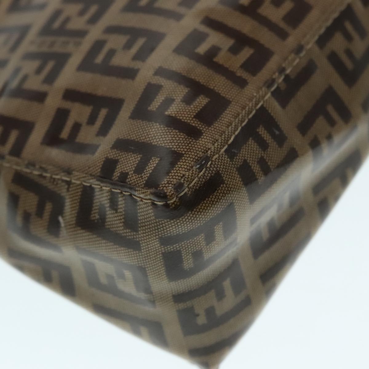 FENDI Zucchino Canvas Hand Bag Brown Goldar12553