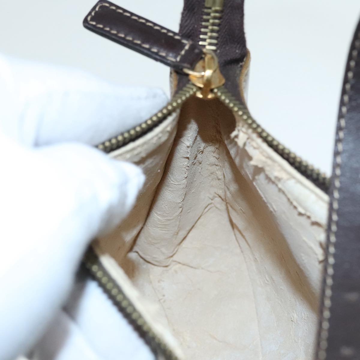 FENDI Zucchino Canvas Hand Bag Brown Goldar12553