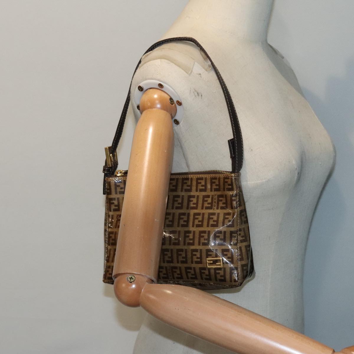 FENDI Zucchino Canvas Hand Bag Brown Goldar12553