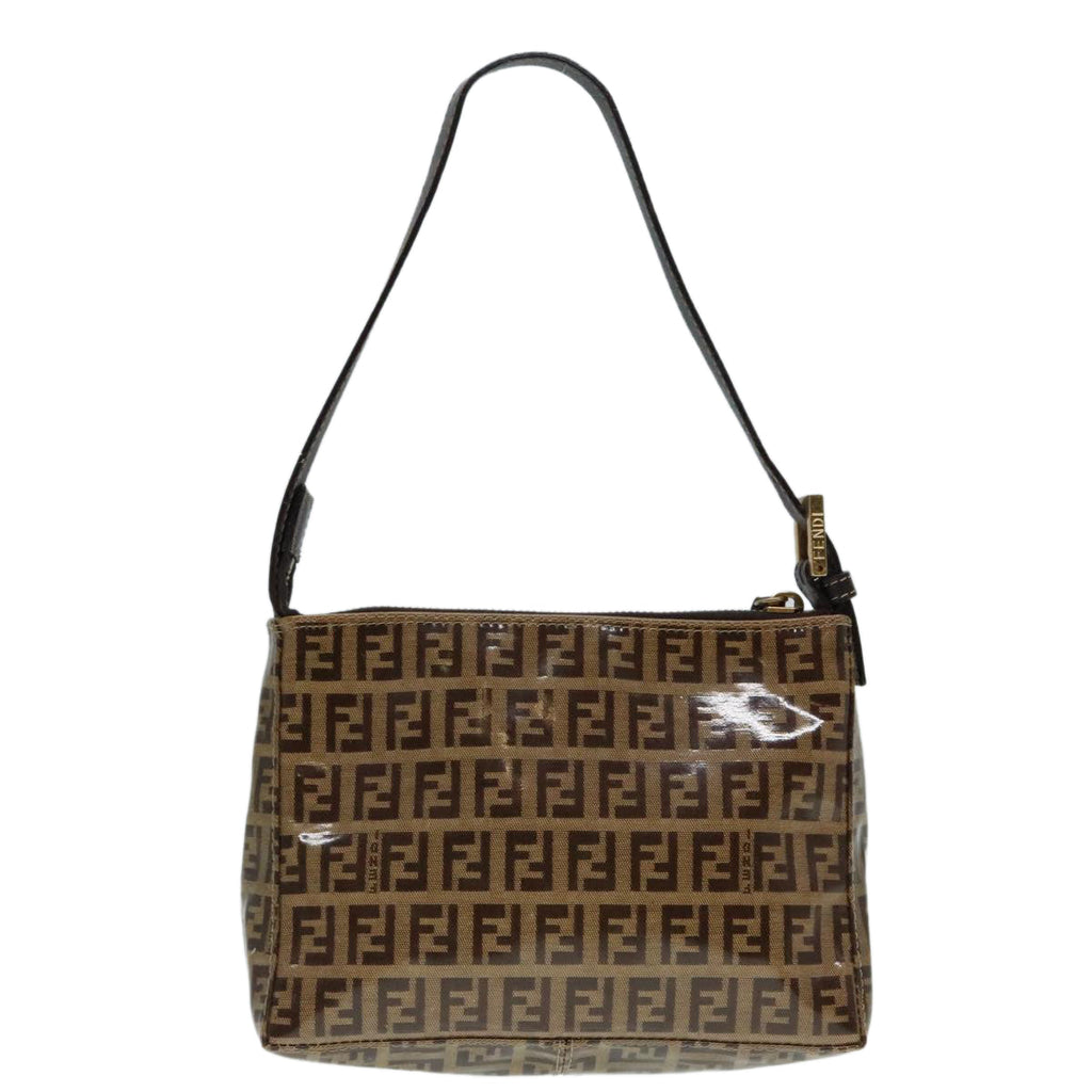 FENDI Zucchino Canvas Hand Bag Brown Goldar12553