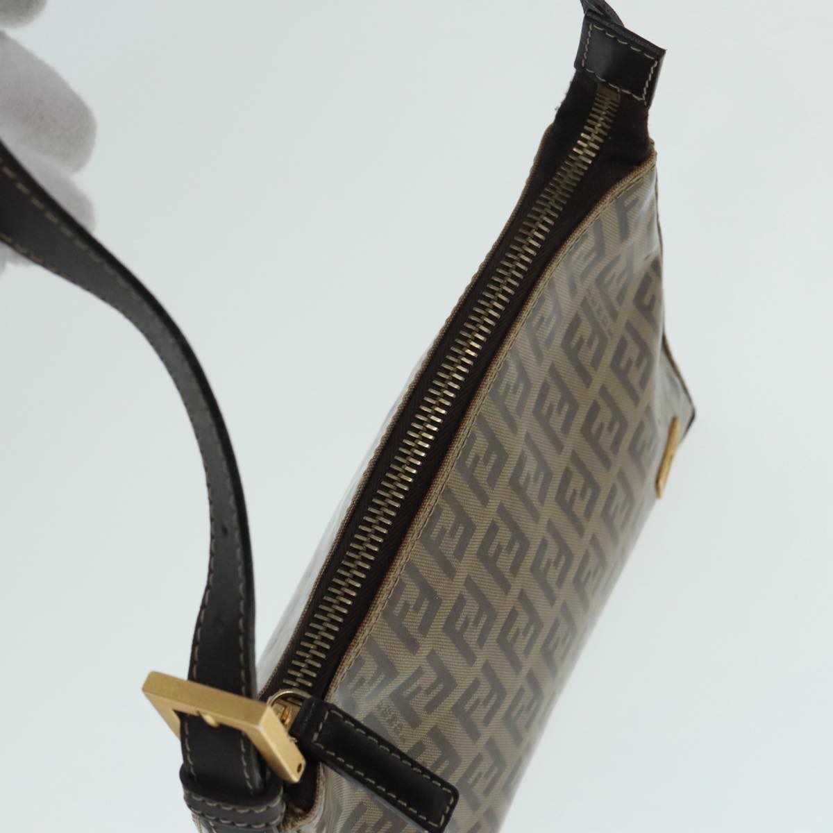 FENDI Zucchino Canvas Hand Bag Brown Goldar12553