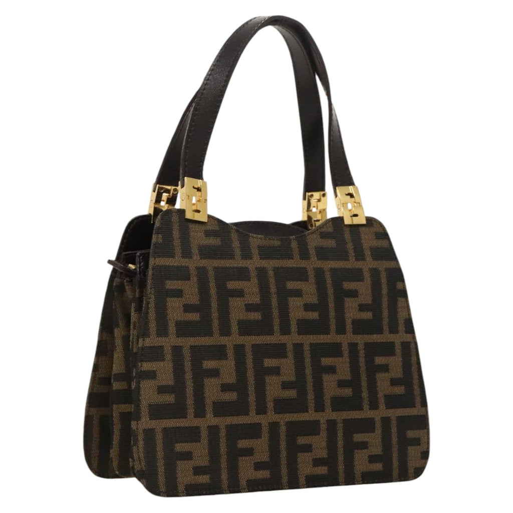 FENDI Zucca Canvas Hand Bag Brown Black goldar12735