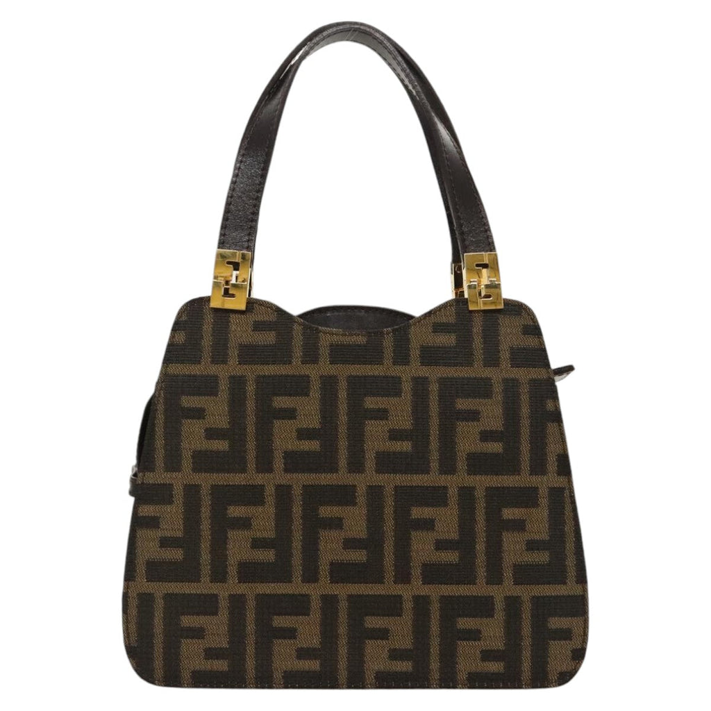 FENDI Zucca Canvas Hand Bag Brown Black goldar12735