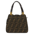 FENDI Zucca Canvas Hand Bag Brown Black goldar12735