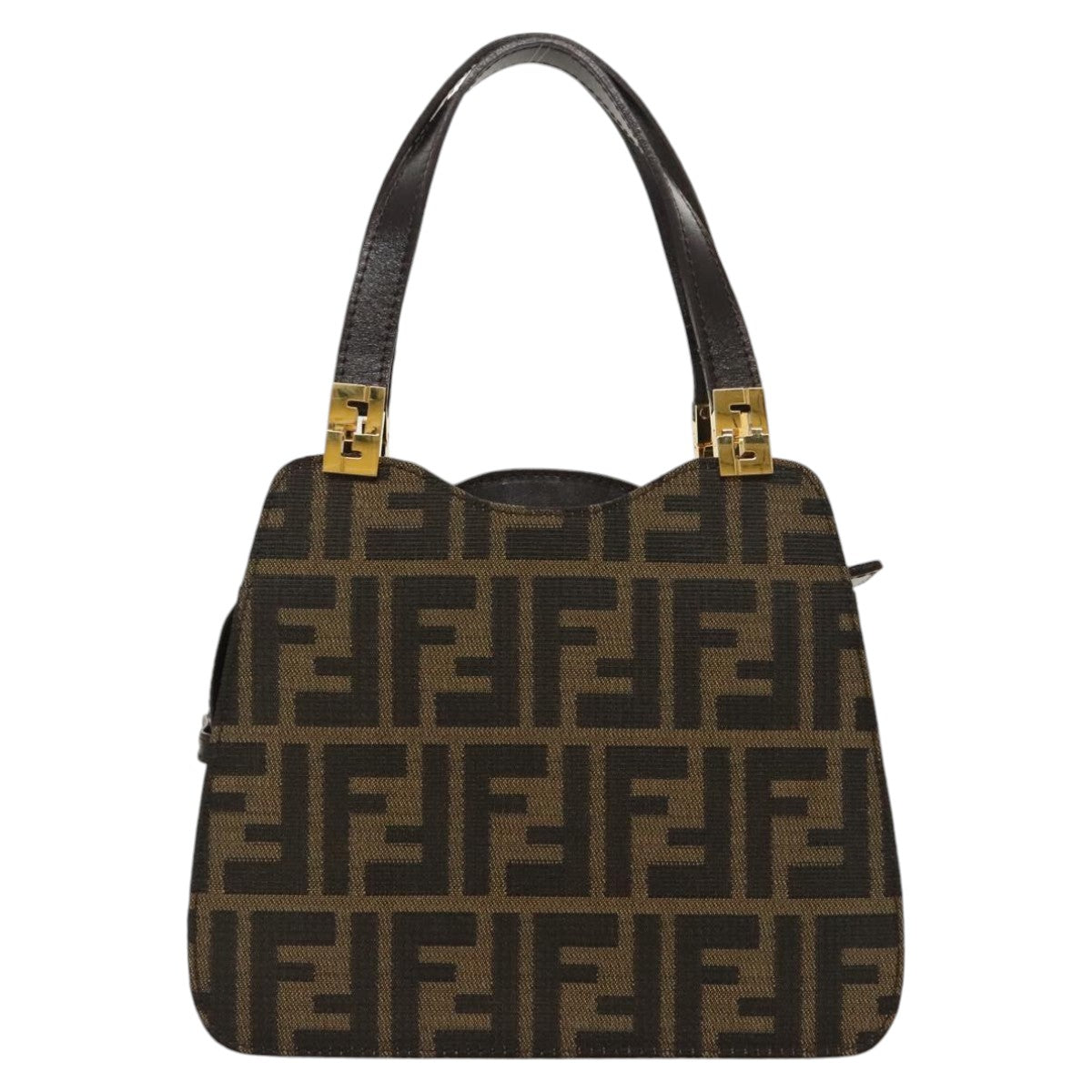 FENDI Zucca Canvas Hand Bag Brown Black goldar12735