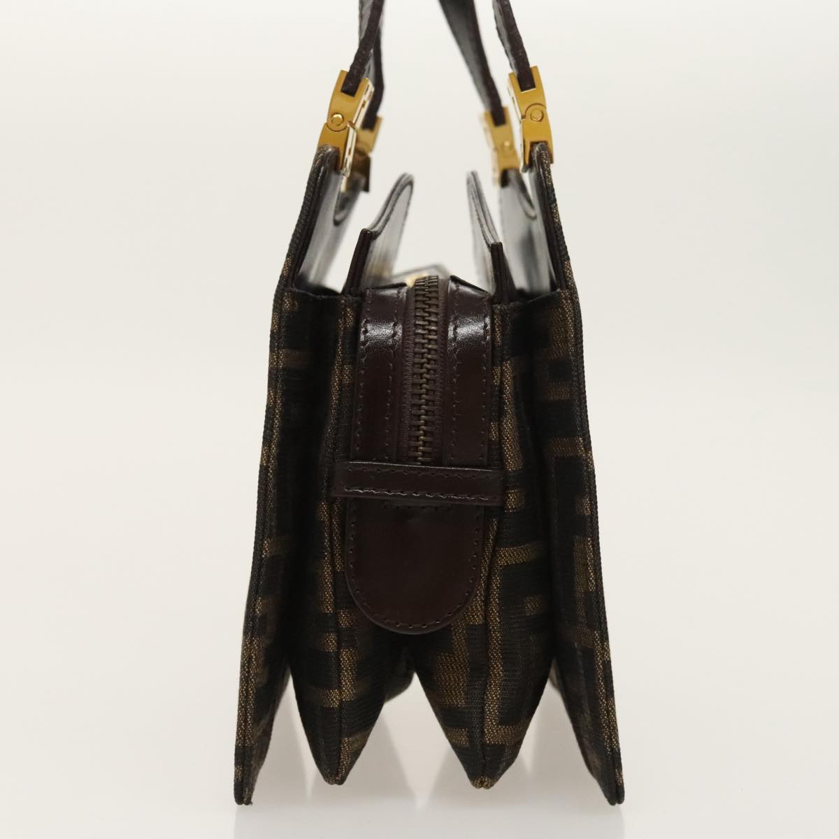 FENDI Zucca Canvas Hand Bag Brown Black goldar12735