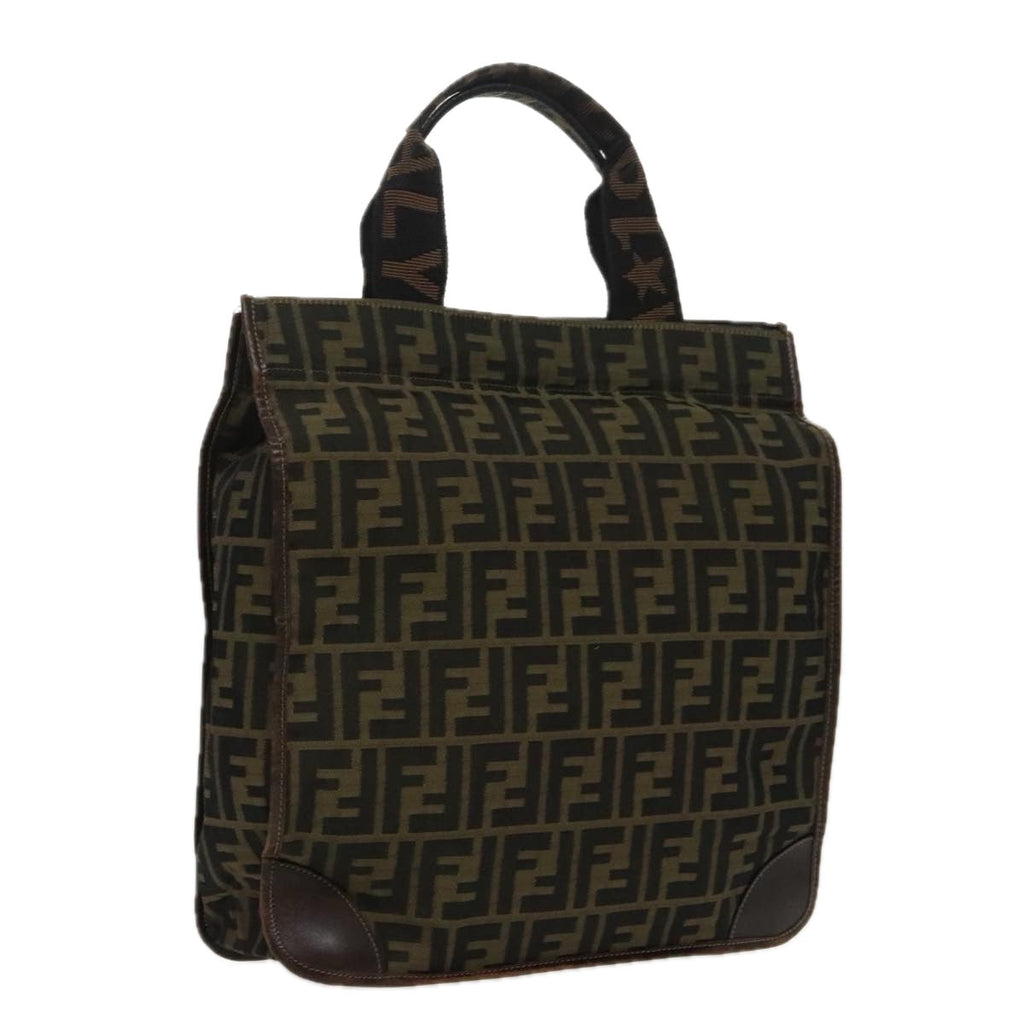 FENDI Zucca Canvas Hand Bag Brown Black Goldar12836