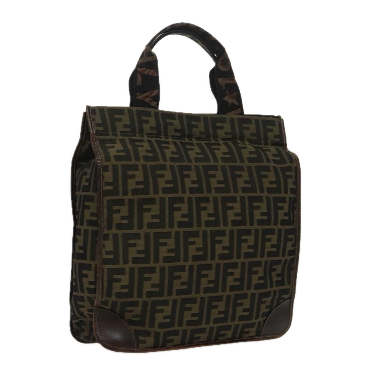 FENDI Zucca Canvas Hand Bag Brown Black Goldar12836