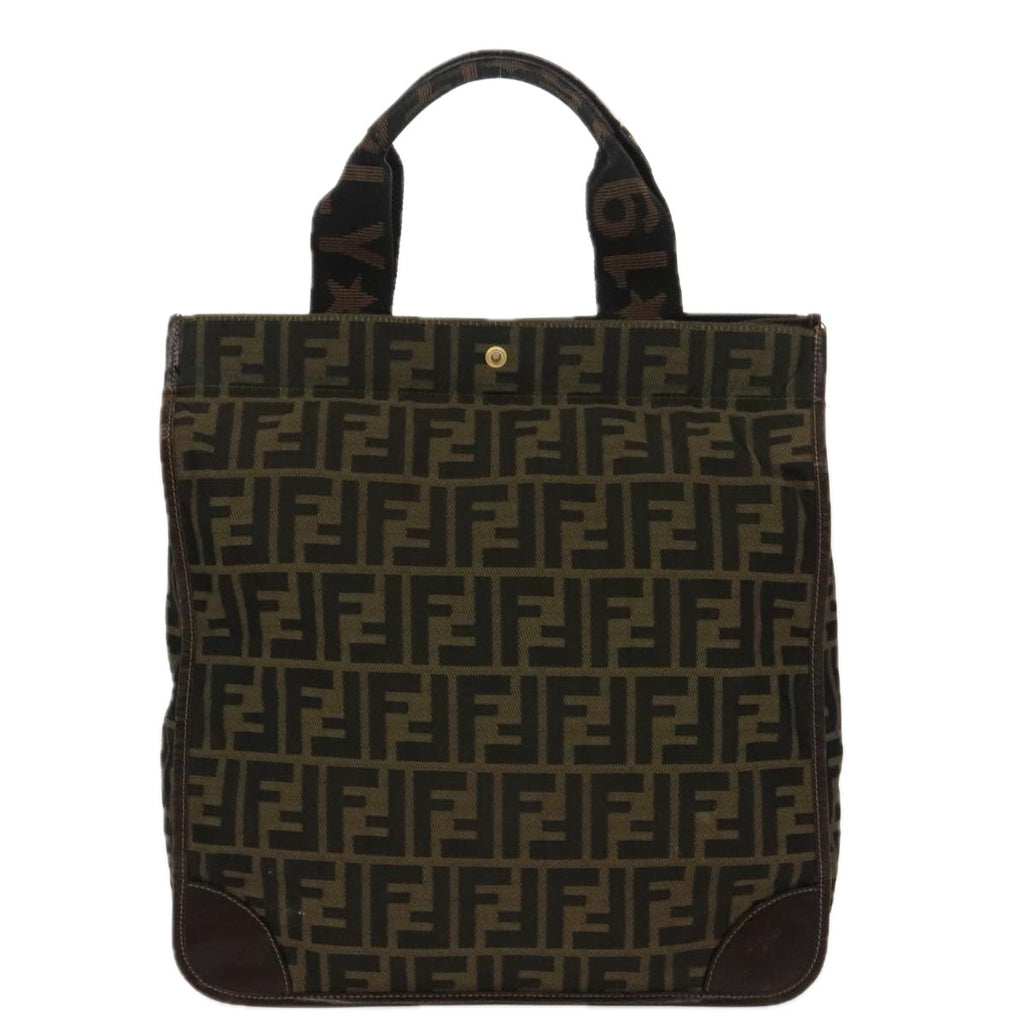 FENDI Zucca Canvas Hand Bag Brown Black Goldar12836