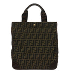 FENDI Zucca Canvas Hand Bag Brown Black Goldar12836