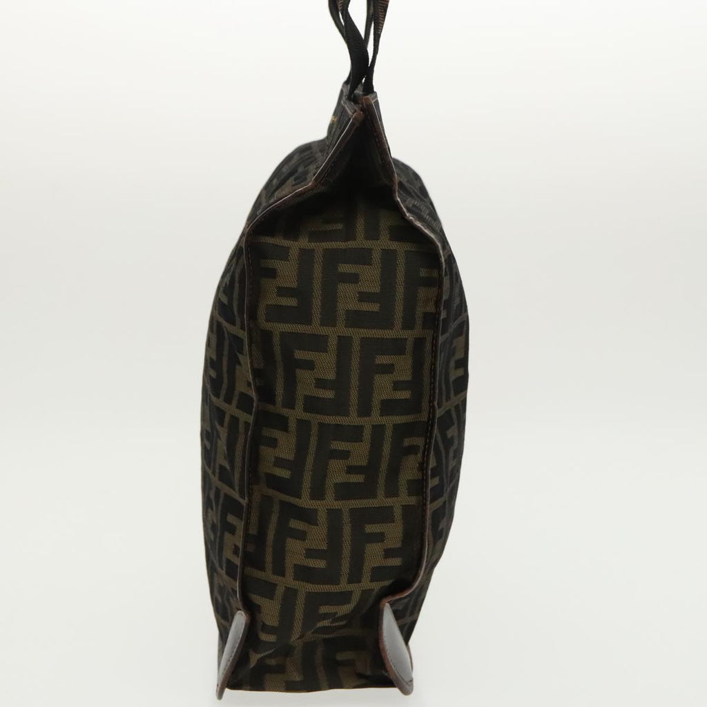 FENDI Zucca Canvas Hand Bag Brown Black Goldar12836