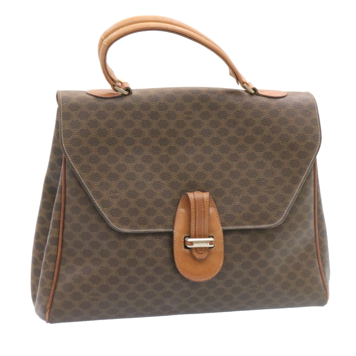 CELINE Macadam Canvas Hand Bag PVC Leather Brown  ar5452