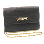 CELINE Chain Shoulder Bag Leather Black  ar6324