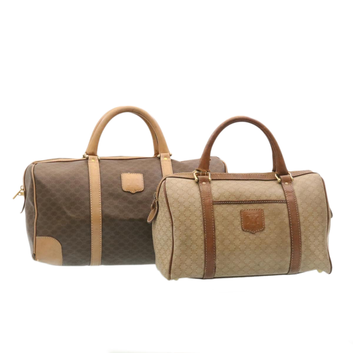 CELINE Macadam Canvas Hand Bag Boston Bag 2Set Brown Beige  ar6340
