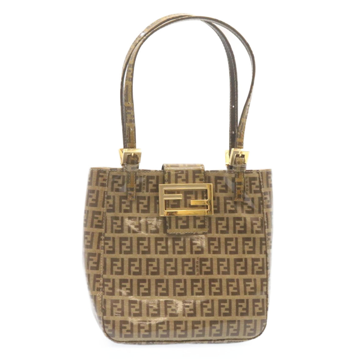 FENDI Zucchino Hand Bag Coated Canvas Brown  ar6367