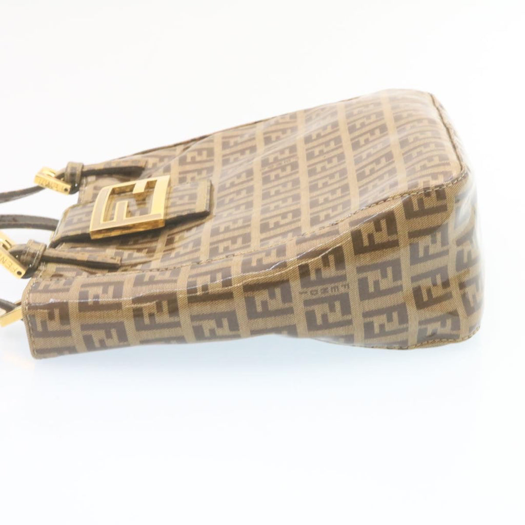 FENDI Zucchino Hand Bag Coated Canvas Brown  ar6367