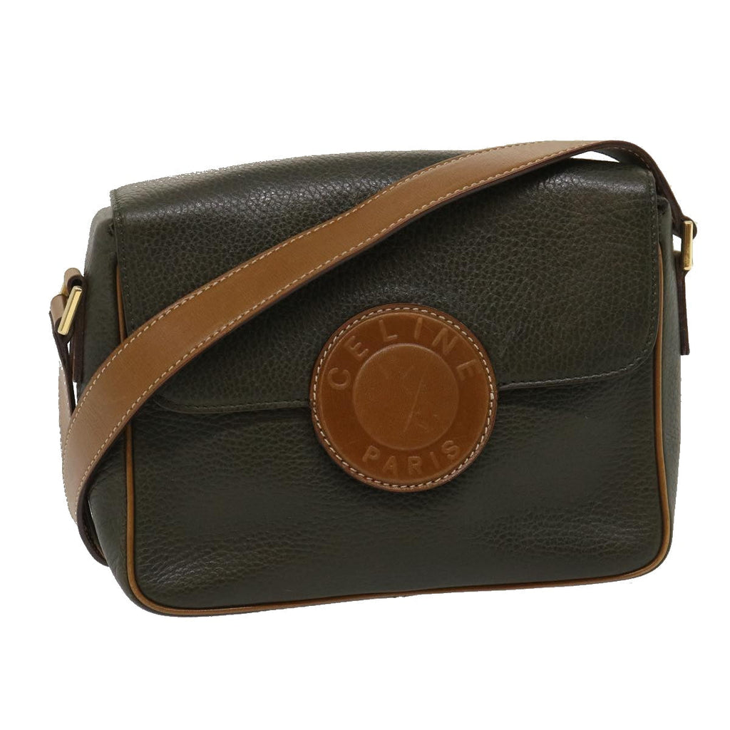 CELINE Shoulder Bag Leather Gray Brown  ar6880