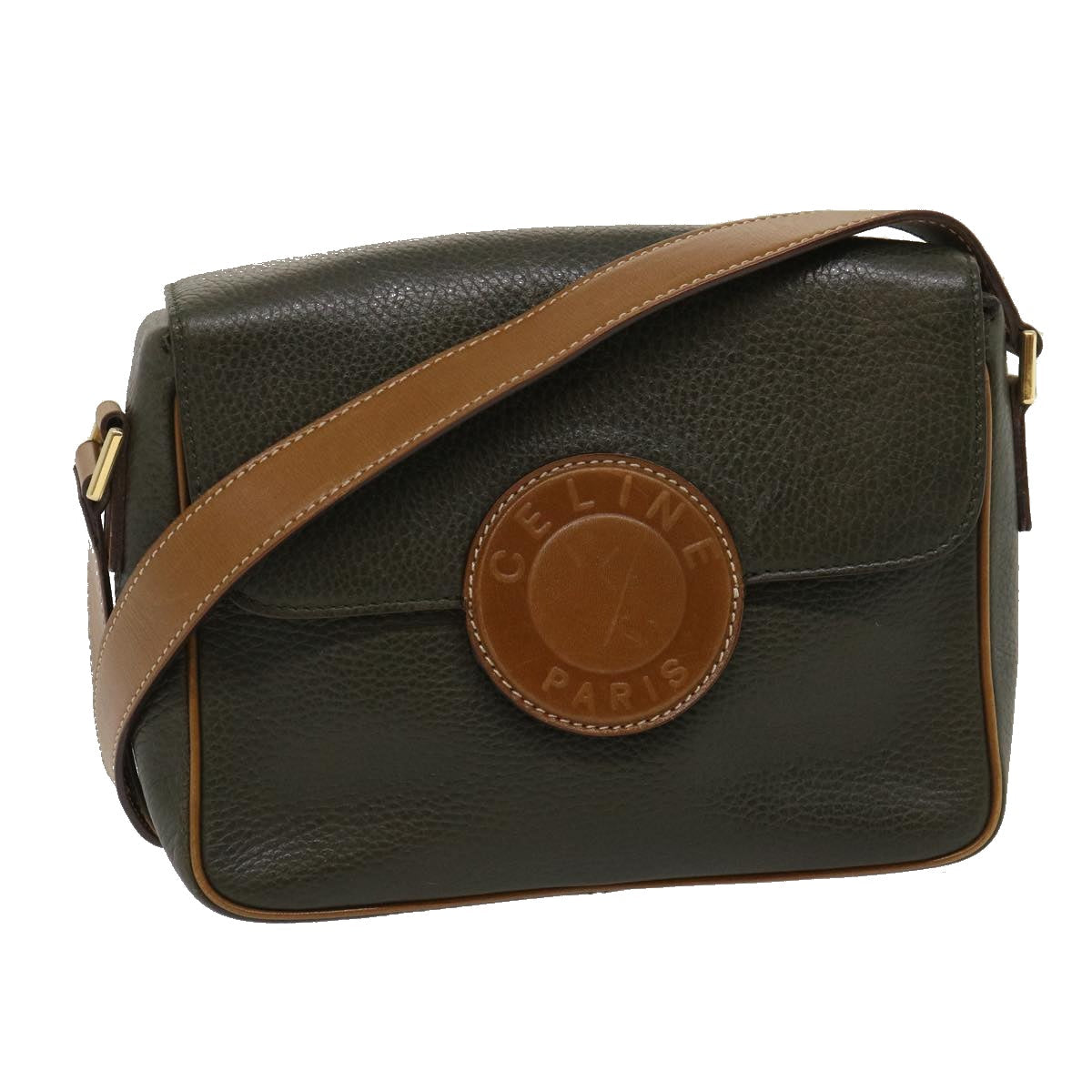 CELINE Shoulder Bag Leather Gray Brown  ar6880
