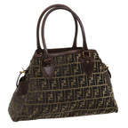 FENDI Zucca Canvas Tote Bag Velor Brown Black Auth ar6954