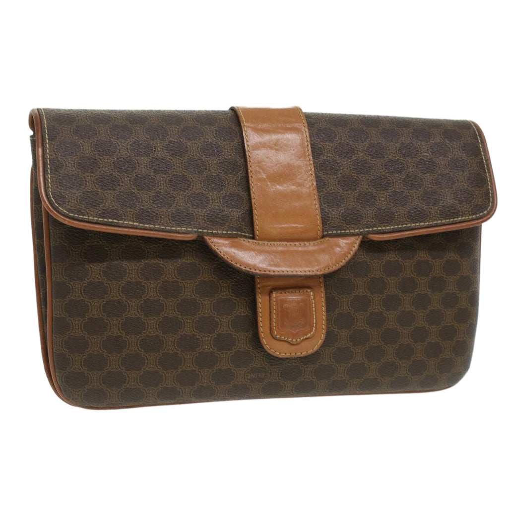 CELINE Macadam Canvas Clutch Bag PVC Leather Brown  ar8455