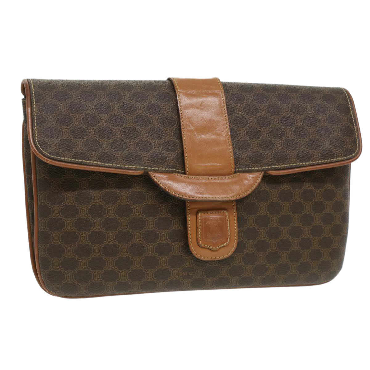 CELINE Macadam Canvas Clutch Bag PVC Leather Brown  ar8455
