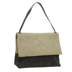 CELINE Shoulder Bag Suede Beige Blue black Auth ar8501