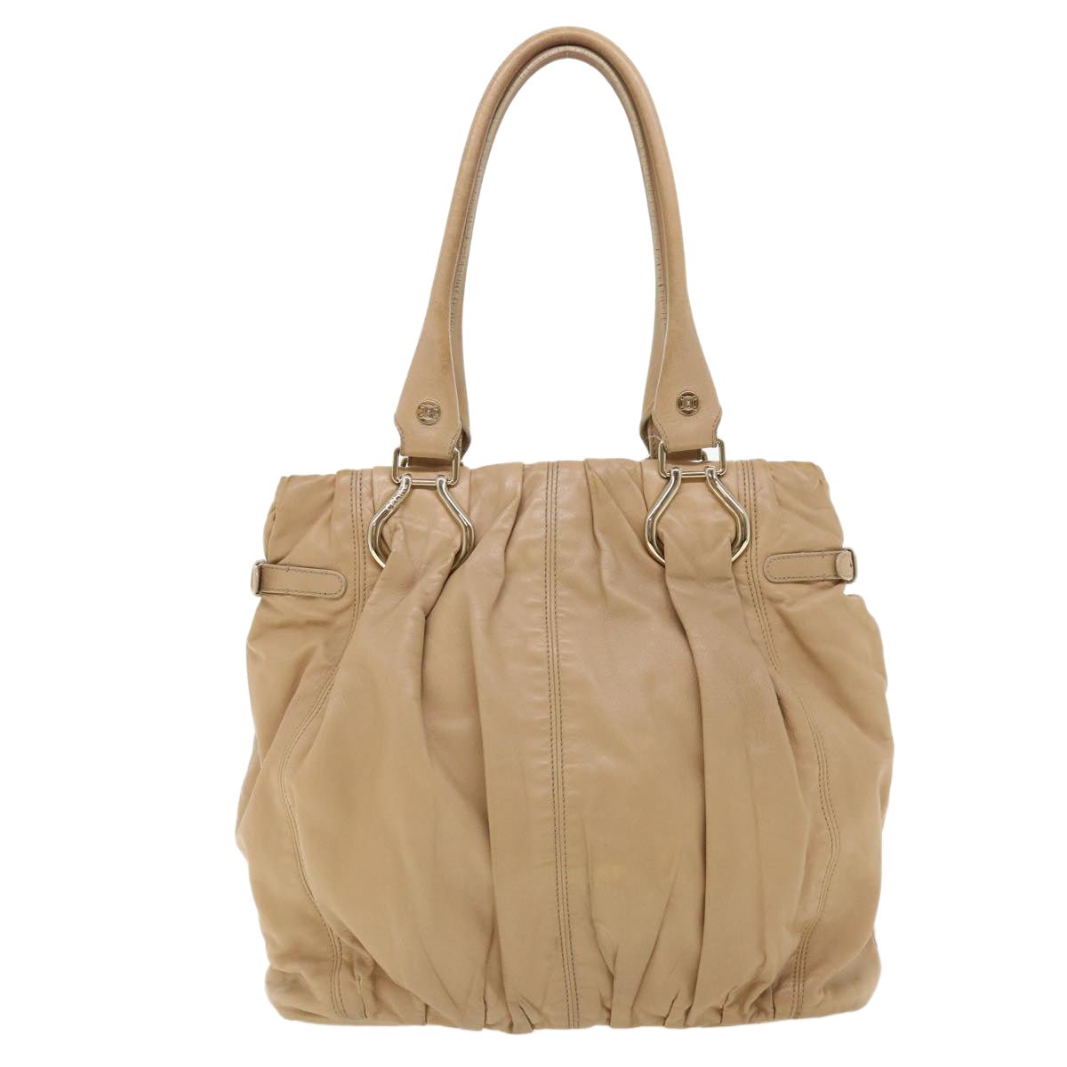 CELINE Shoulder Bag Leather Beige Auth ar8683
