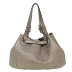 FENDI Celeria Tote Bag Leather Silver Auth ar8876