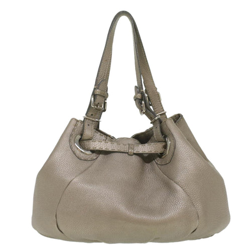 FENDI Celeria Tote Bag Leather Silver Auth ar8876