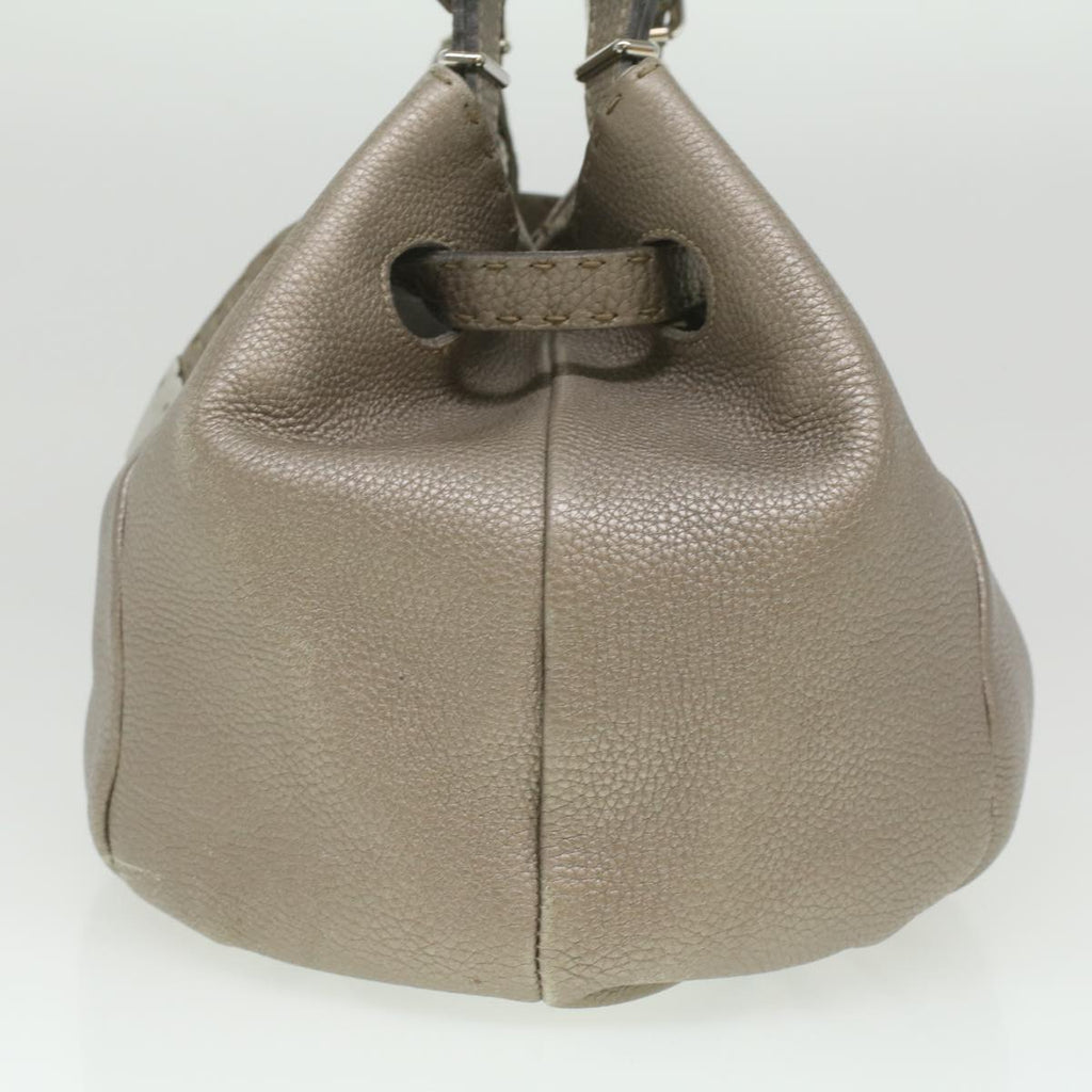 FENDI Celeria Tote Bag Leather Silver Auth ar8876