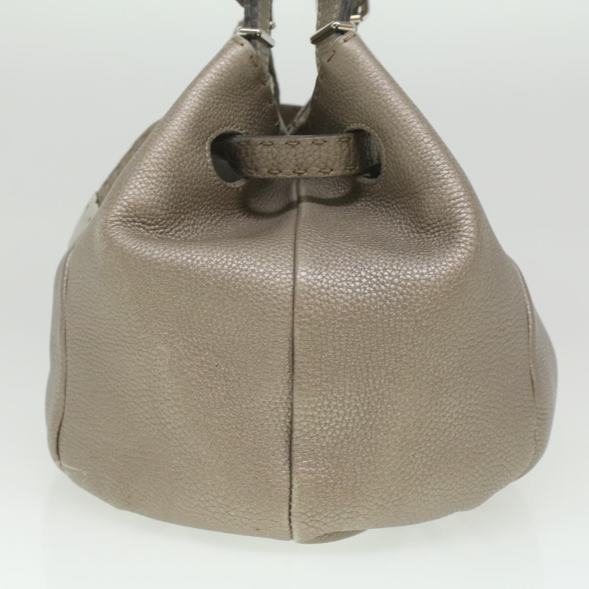 FENDI Celeria Tote Bag Leather Silver Auth ar8876